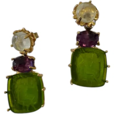 Hazel Smyth Women's Bacchus Intaglio Earrings In Klecks, Prehinite, Amethyst And Green