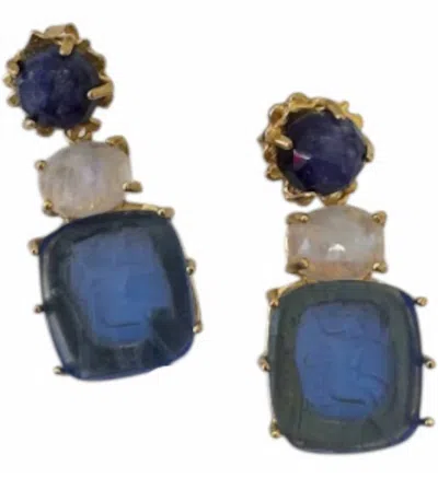 Hazel Smyth Women's Bacchus Intaglio Earrings In Klecks, Sapphire, Moonstone And Blue