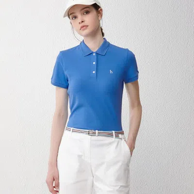 Hazzys 【lconict】素色短袖标志性polo衫女抗紫外线夏季t恤 In Blue