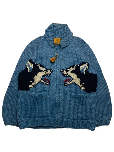 Pre-owned Hazzys Sold Bundle  Double Wolf Canada Chunky Knitted Jacket In Blue