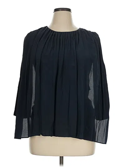 Pre-owned Hd In Paris 3/4 Sleeve Silk Top Black Keyhole Neckline Tops