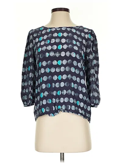 Pre-owned Hd In Paris 3/4 Sleeve Silk Top Blue Square Neckline Tops