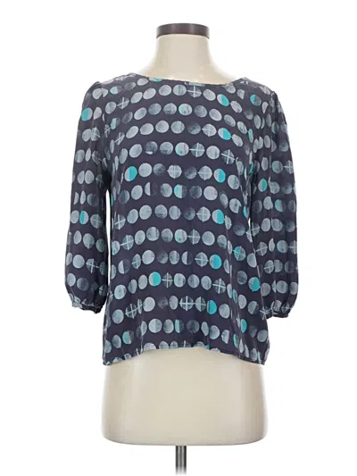 Pre-owned Hd In Paris 3/4 Sleeve Silk Top Blue Square Neckline Tops