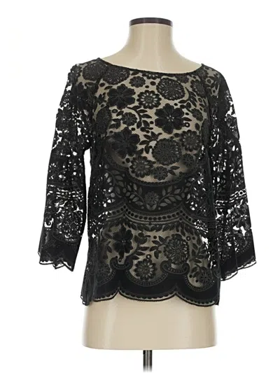 Pre-owned Hd In Paris 3/4 Sleeve Top Black Keyhole Neckline Tops