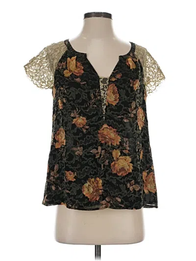 Pre-owned Hd In Paris Short Sleeve Silk Top Black Cold Shoulder Neckline Tops