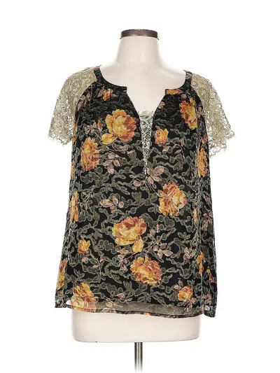 Pre-owned Hd In Paris Short Sleeve Silk Top Gold Cold Shoulder Neckline Tops