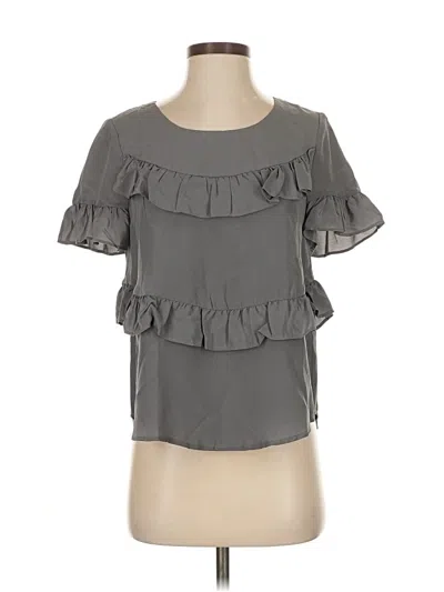 Pre-owned Hd In Paris Short Sleeve Silk Top Gray Ruffles Neckline Tops