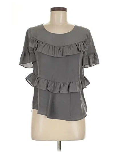 Pre-owned Hd In Paris Short Sleeve Silk Top Gray Ruffles Neckline Tops