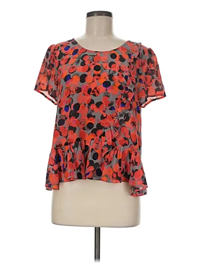 Pre-owned Hd In Paris Short Sleeve Silk Top Orange Keyhole Neckline Tops