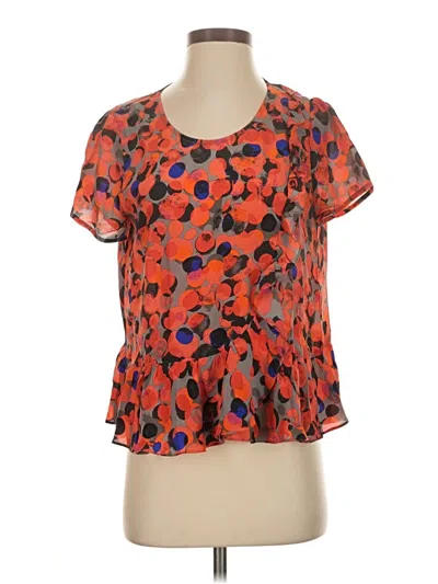 Pre-owned Hd In Paris Short Sleeve Silk Top Orange Sweetheart Neckline Tops