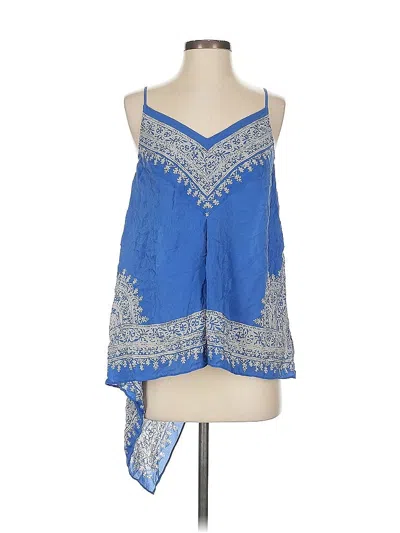 Pre-owned Hd In Paris Sleeveless Silk Top Blue Halter Neckline Tops