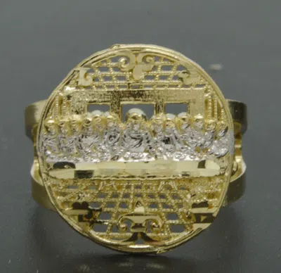 Pre-owned Head Real Solid 10k Yellow Gold Mens Last Supper  Nugget Ring 20.5mm All Sizes