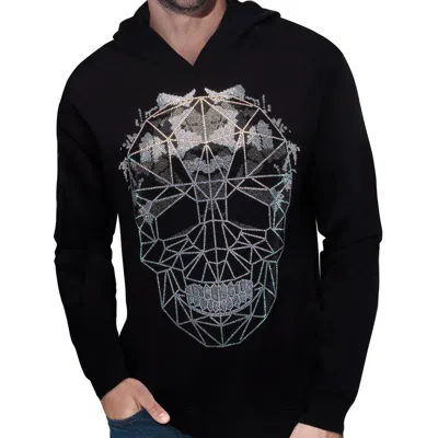 Heads Or Tails Bling Rhinestone 3d Skull Midweight Pullover Hoodie In Black