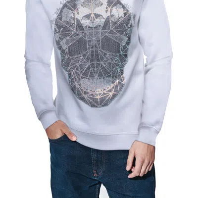 Heads Or Tails Bling Rhinestone 3d Skull Midweight Pullover Hoodie In White