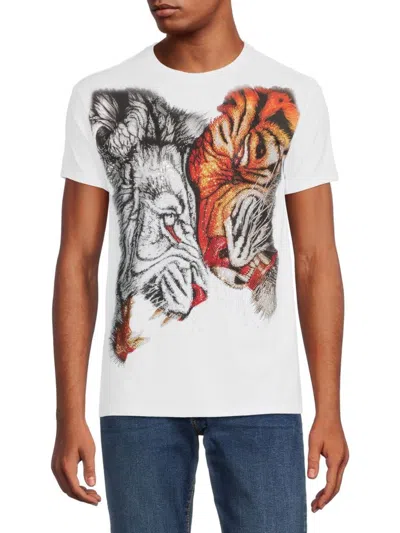 Heads Or Tails Men's Embellished Graphic T-shirt In White