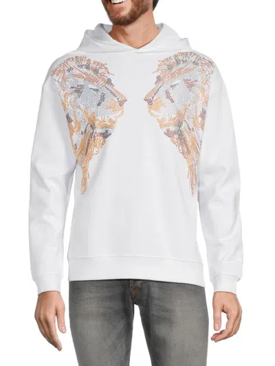 Heads Or Tails Men's Embellished Hoodie In White