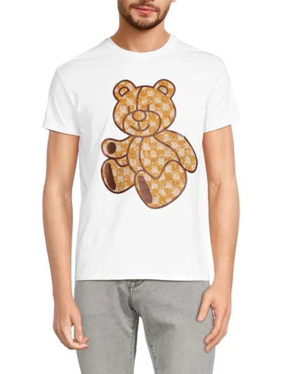 Heads Or Tails Men's Rhinestone Bear Graphic Tee In White