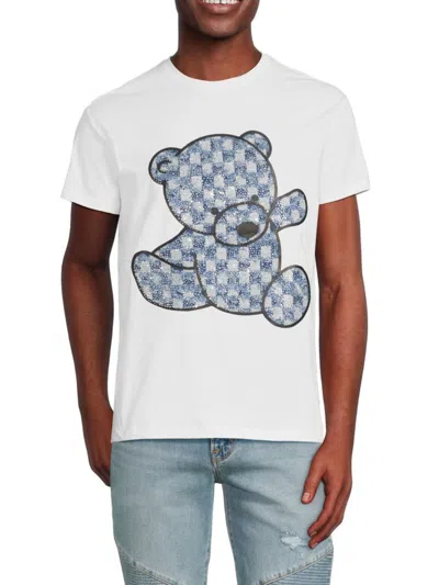 Heads Or Tails Men's Rhinestone Bear Graphic Tee In White