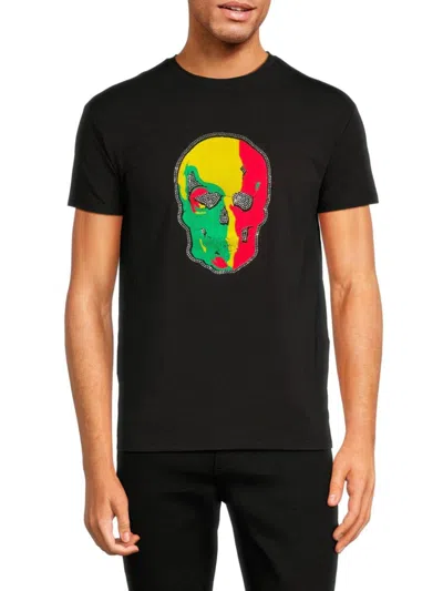 Heads Or Tails Men's Rhinestone Skull Graphic Tee In Black
