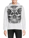 Heads Or Tails Men's Rhinestone Skull Pullover Hoodie In White