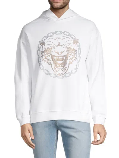 Heads Or Tails Men's Rhinestone Tiger Hoodie In White