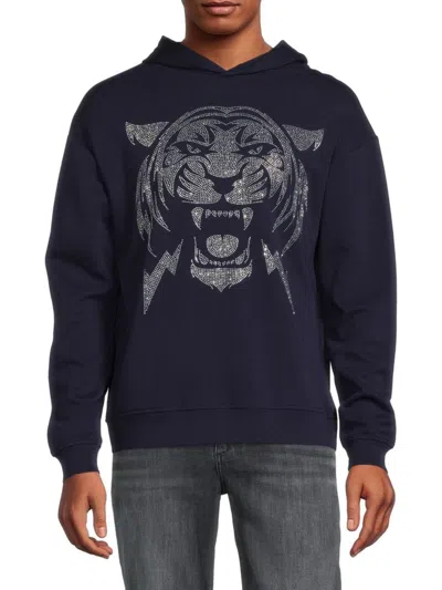 Heads Or Tails Men's Tiger Embellished Hoodie In Navy