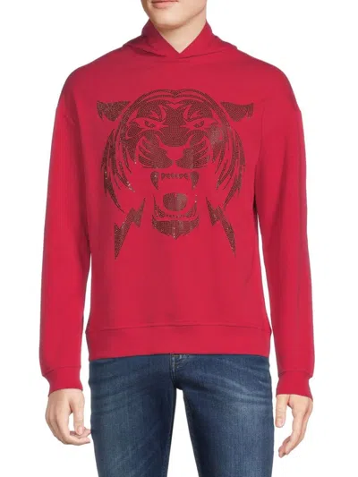 Heads Or Tails Men's Tiger Embellished Hoodie In Red