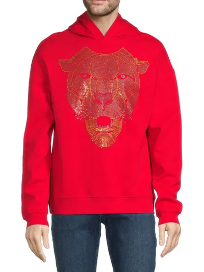 Heads Or Tails Men's Tiger Embellished Hoodie In Red