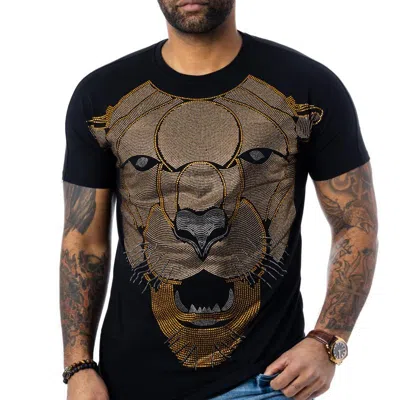 Heads Or Tails Rhinestone Studded Graphic Printed T-shirt Cougar Face In Black