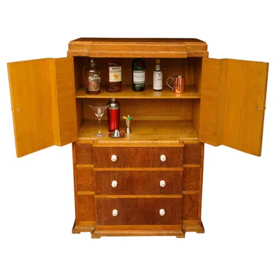 Pre-owned Heal's Art Deco Tallboy Cocktail Cabinet, Limed Oak, 1930s By  In Brown