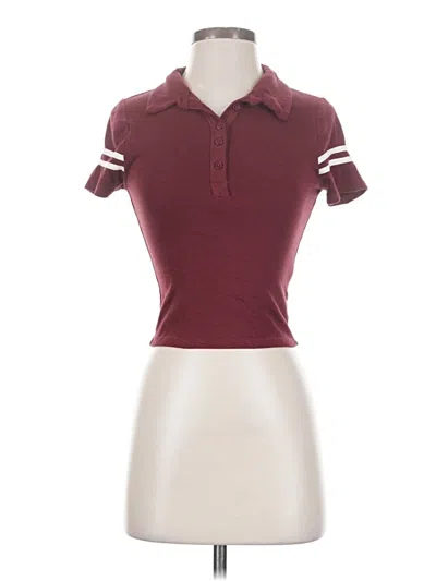Pre-owned Heart & Hips Short Sleeve Top Burgundy Collared Neckline Tops
