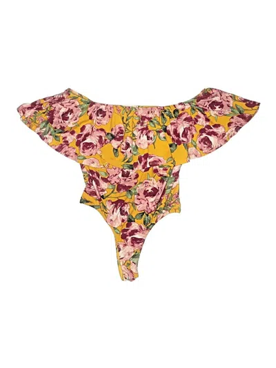 Pre-owned Heart & Hips Swimsuit Top Yellow Floral Pattern Swimwear