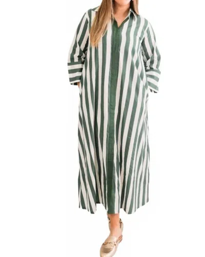 Heart Of Grace Beach Stripe Cabana Caftan Dress In Green