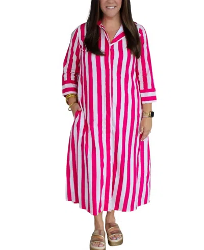 Heart Of Grace Beach Stripe Cabana Caftan Dress In Pink