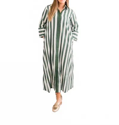 Heart Of Grace Cabana Striped Caftan Dress In Fall Green In Multi