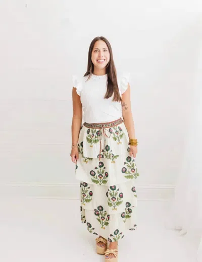 Heart Of Grace Camilla Cascade Skirt In Iris Floral Block In White