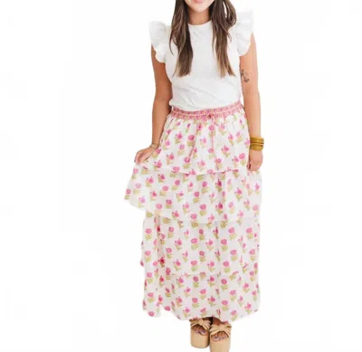 Heart Of Grace Cascade Maxi Skirt In Magnolia In White