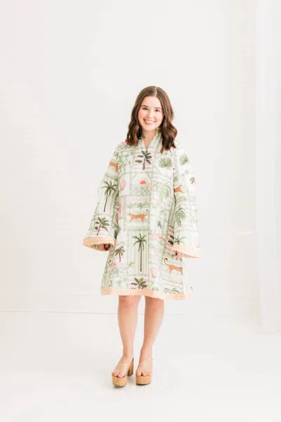 Heart Of Grace Eloise Mini Caftan Dress In Palm Postal In Multi