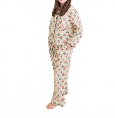 Heart Of Grace Henley Pajama Pant Set In Meadow In Multi