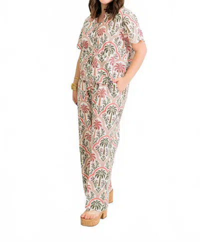 Heart Of Grace Henley Pajama Pant Set In Palma Rosa In Multi