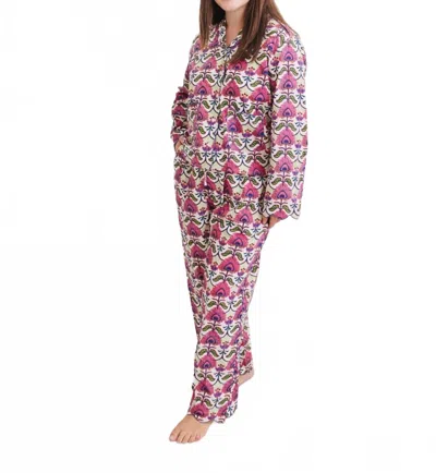 Heart Of Grace Henley Pajama Pant Set In Primrose In Pink