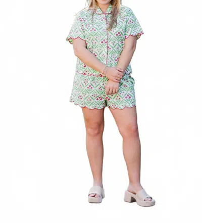 Heart Of Grace Henley Pajama Short Set In Chateau Rose In Multi