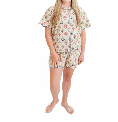 Heart Of Grace Henley Pajama Short Set In Meadow In Multi