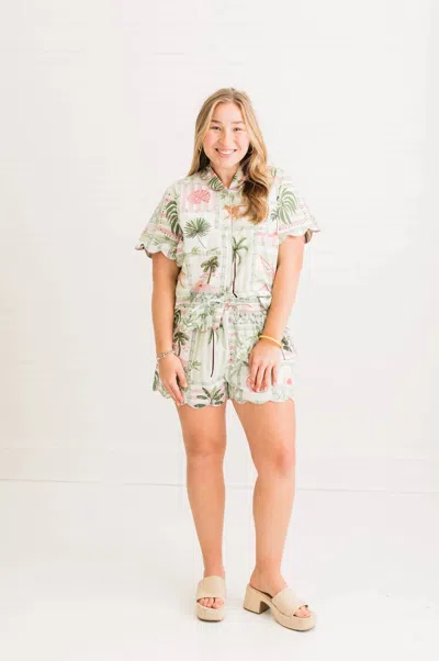 Heart Of Grace Henley Pajama Short Set In Palm Postal In Multi