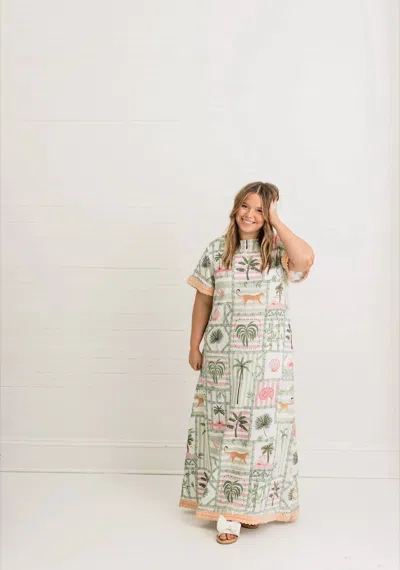 Heart Of Grace Marisol Caftan Dress In Palm Postal In Multi