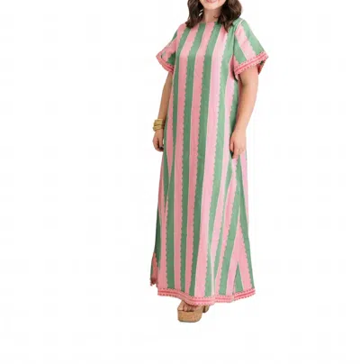 Heart Of Grace Marisol Palace Palm Caftan In Pink In Multi