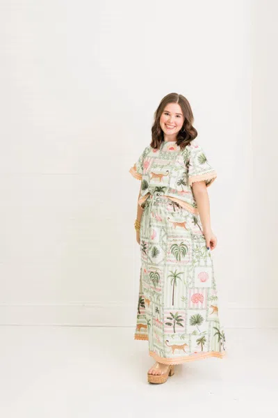 Heart Of Grace Palm Postal Skirt Set In Green
