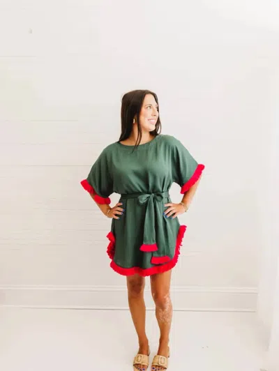 Heart Of Grace Vivi Caftan Mini Dress In Ember In Green