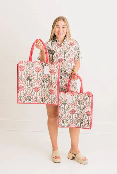 Heart Of Grace Women's Palma Rosa Luxe Quilted Large Tote In White In Pattern