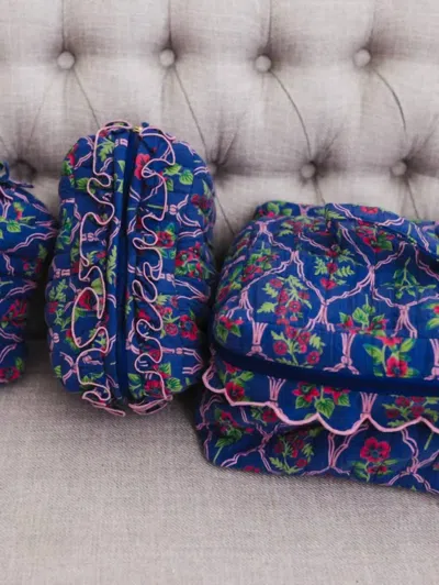Heart Of Grace Women's Quilted Cosmetic Bag Set Of 3 In Midnight Luxe In Multi
